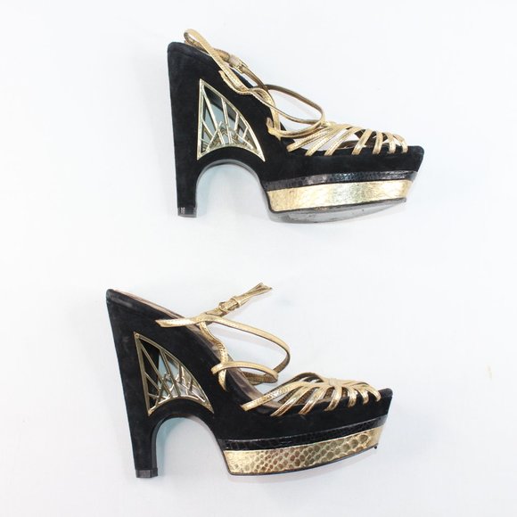 Sam Edelman TILLIE Blk Gld Stiletto Platform Heels #135 - Picture 11 of 12